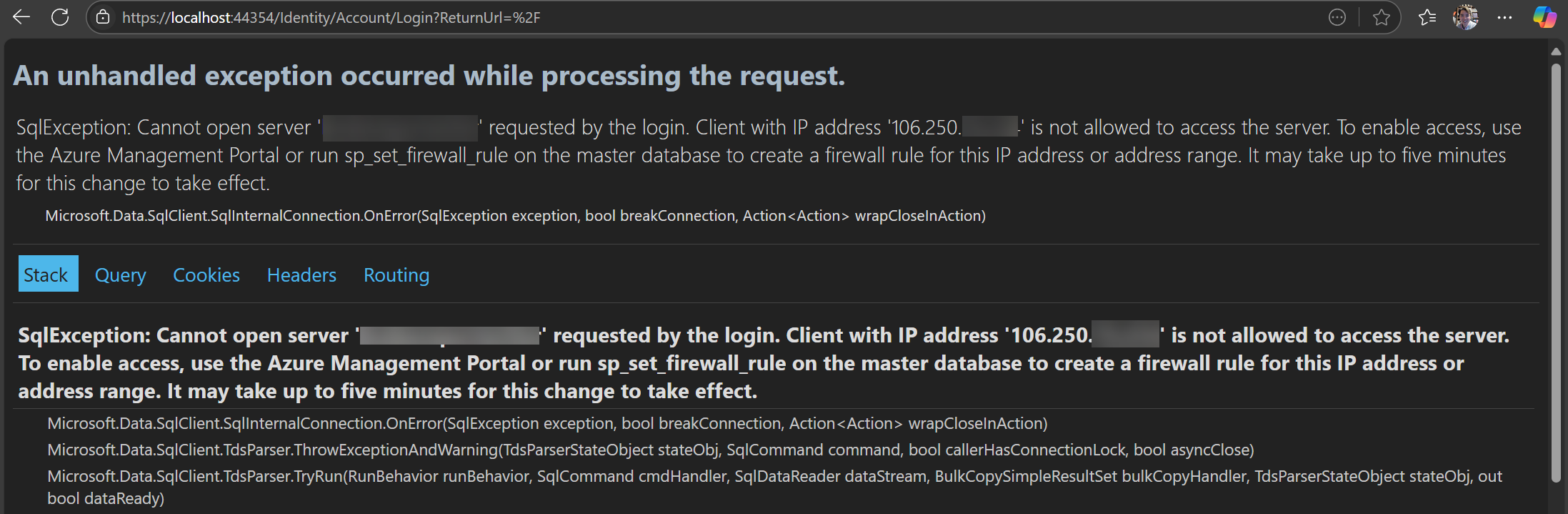 Web App에서 오류 발생 확인