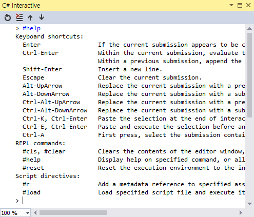 C# Interactive Help